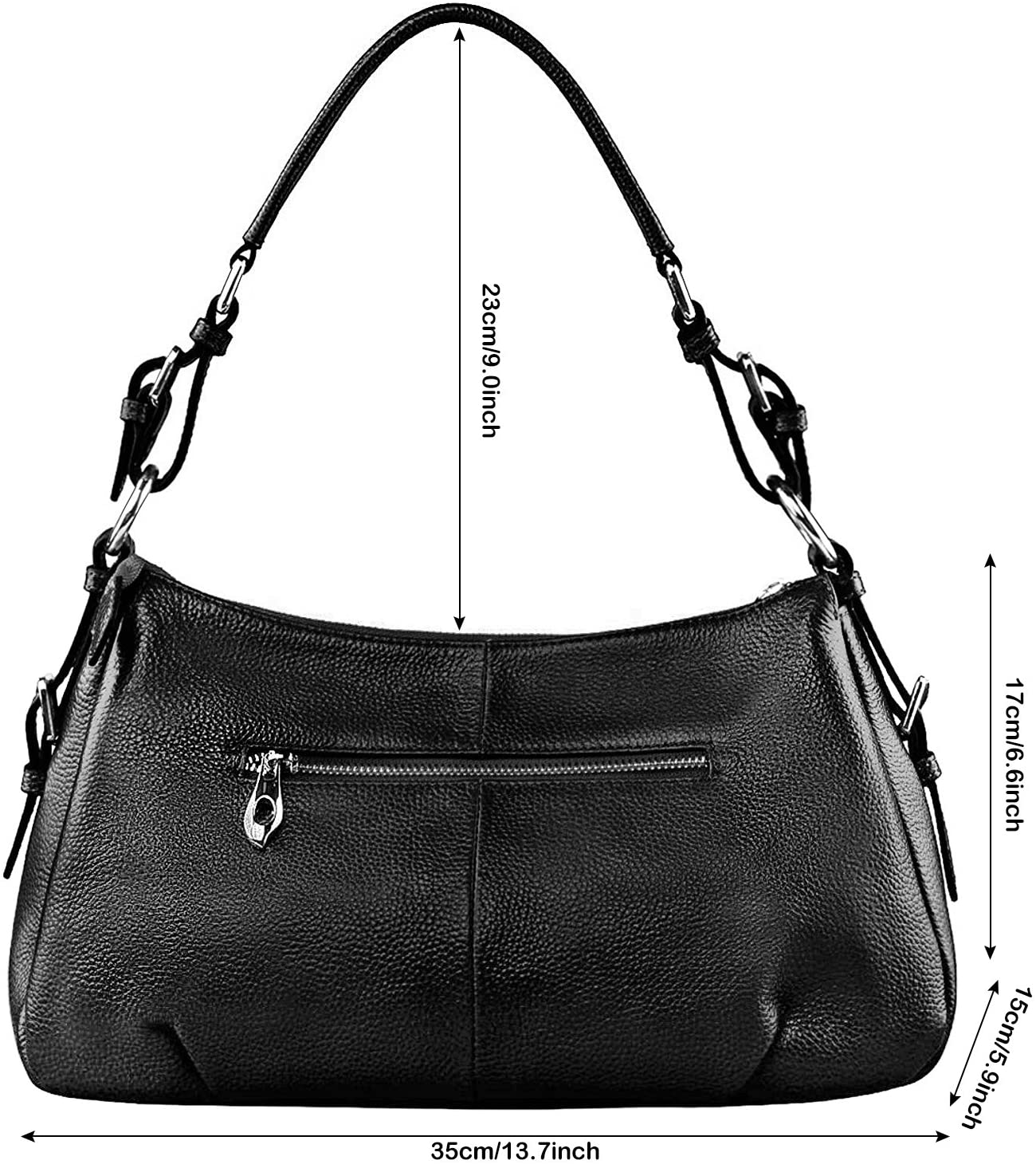 S-ZONE Womens Hobo Genuine Leather Shoulder Bag Top-handle Handbag Ladies Purses, Black - Image 4
