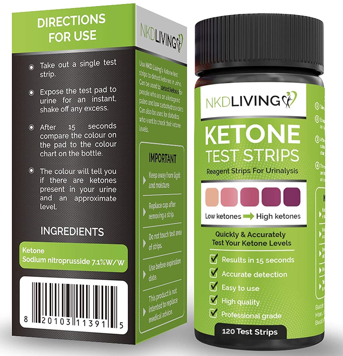 NKD Living Ketone Test Strips (120 Strips in 2 x 60 Keep Fresh Packs) Accurately Detect and Measure your state of ketosis in seconds - Image 2