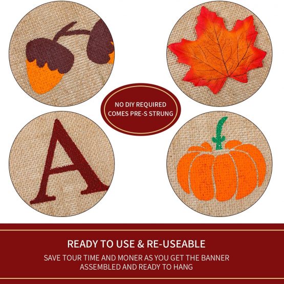 3 Pieces Happy Fall Thankful Burlap Banner Thanksgiving Fall Harvest Autumn Decorations Pumpkin Maple Leaf Acorn Banner for Thanksgiving Hanging Decoration - Image 4