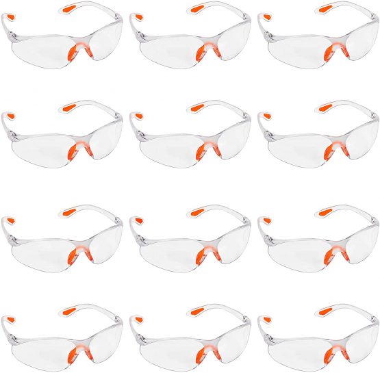 Kurtzy 12 Pack of Wrap Around Safety Glasses with Clear Lenses and Rubber Nose and Ear Grips for a Safe Fit - Personal Protective Equipment with Scratch Resistant Eyewear Lenses - PPE Safety Goggles
