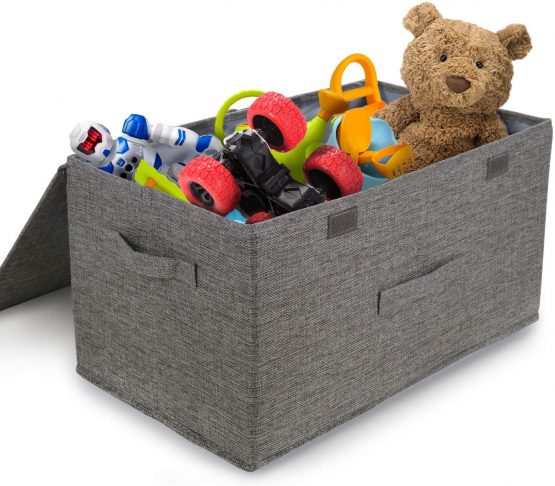 leehui store Large Cube Storage Boxes with Lids Foldable Fabric Storage Box with Handles 40L Organiser Bathroom Storage Baskets for Clothes Toys Books Bedding or More (Grey) - Image 2