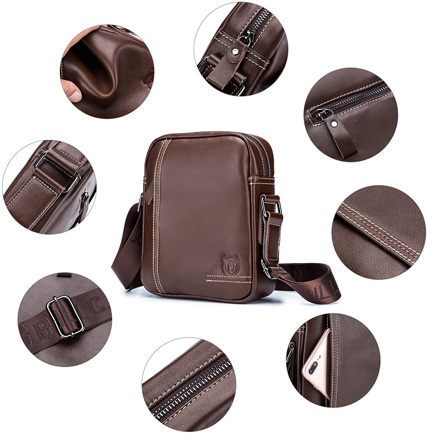 BAGTECH Men Small Leather Bag, Vintage Shoulder Bag Casual Satchel ...