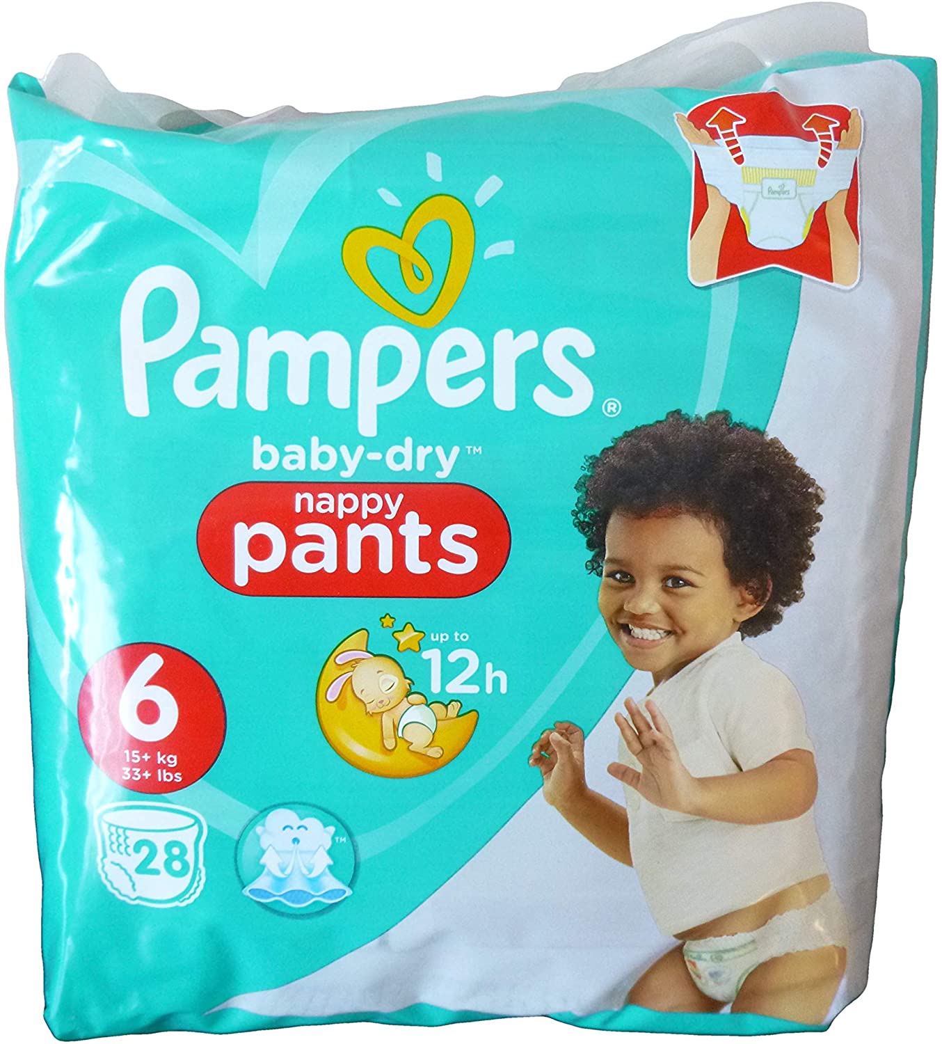 Pampers Baby-Dry Nappy Pants Size 6, 15kg+, 28 Nappies, White, Size 6 (Pack of 28)