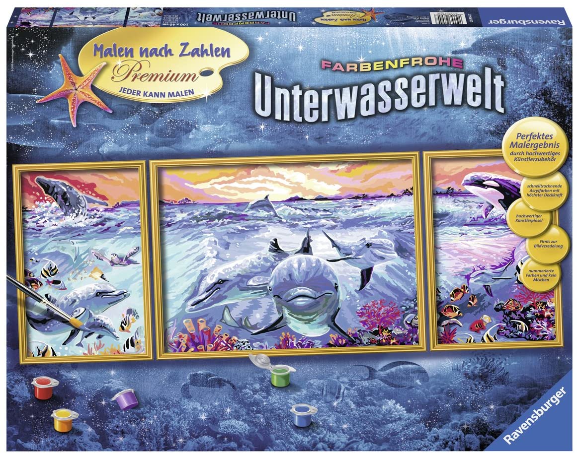 Ravensburger 28954 7 "Colorful Underwater World Paint by Numbers Kit, Yellow, Mittel