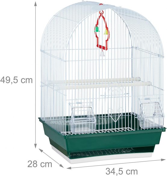 Relaxdays Small Birdcage, Budgies, Canaries, Perch, Bowl, HxWxD 49.5 x 34.5 x 28 cm, White/Greem - Image 4