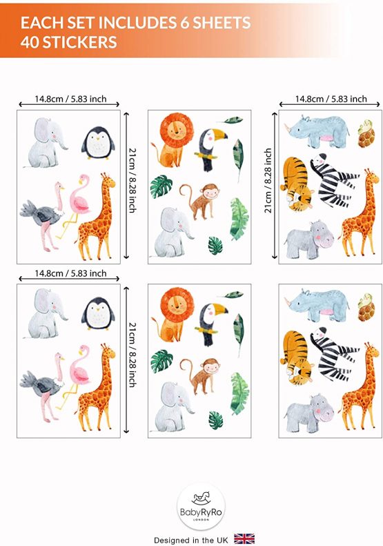 Animal Wall Stickers Kids, Jungle Wall Stickers, Safari Animals Nursery Wall Stickers for Bedrooms. Stylish Colourful Baby Wall Stickers for Nursery - Image 2