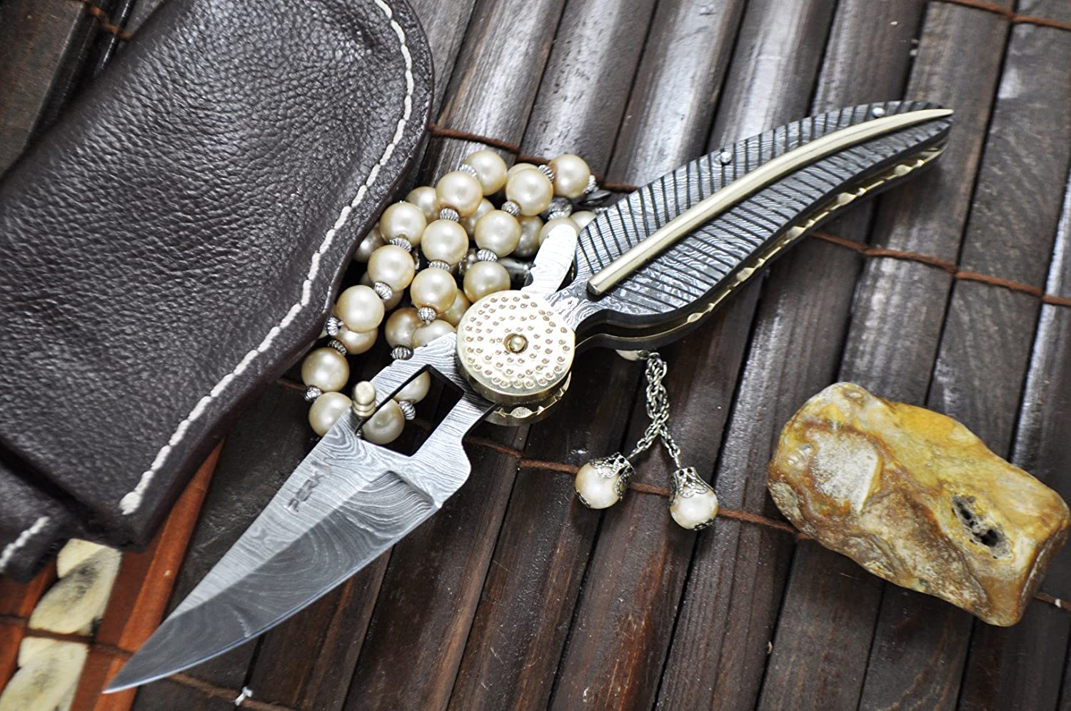 Perkin Handmade All Damascus Folding knife - Work of Art - Image 2