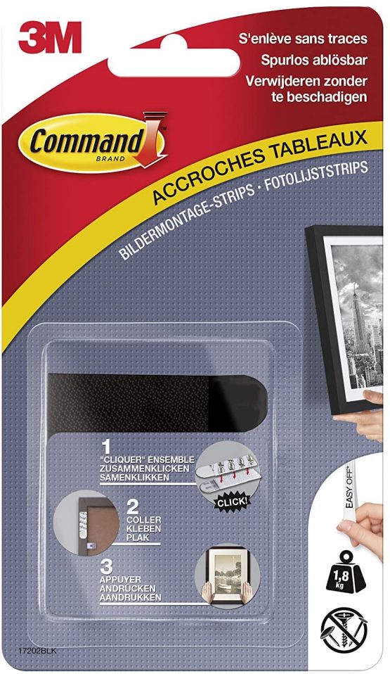 Command 17202BLK Picture Mounting Strips (Size S – Maximum Load up to 1.8 kg) 4 Sets with 2 Strips Small Black