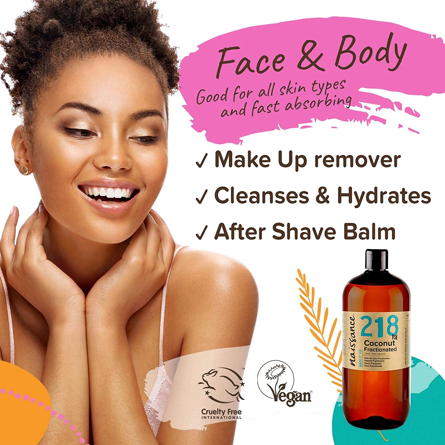 Naissance Liquid Fractionated Coconut Oil (No. 218), 870ml, 100% Pure Natural for Skin Hair, Lip Gloss, DIY Beauty Recipes - Image 4