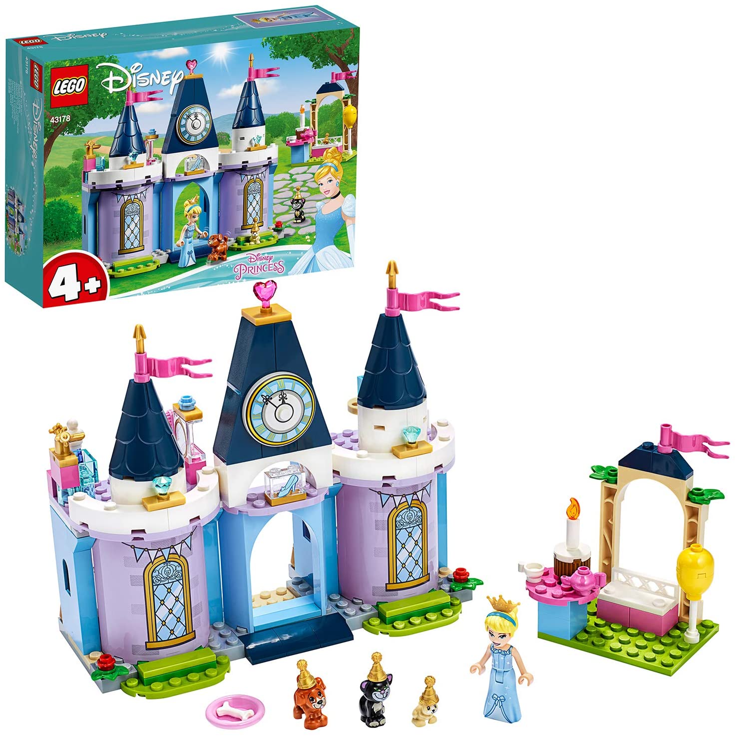 LEGO 43178 Disney Princess Cinderella's Castle Celebration Set including Animal Figures for Preschool 4 + Year Old Kids
