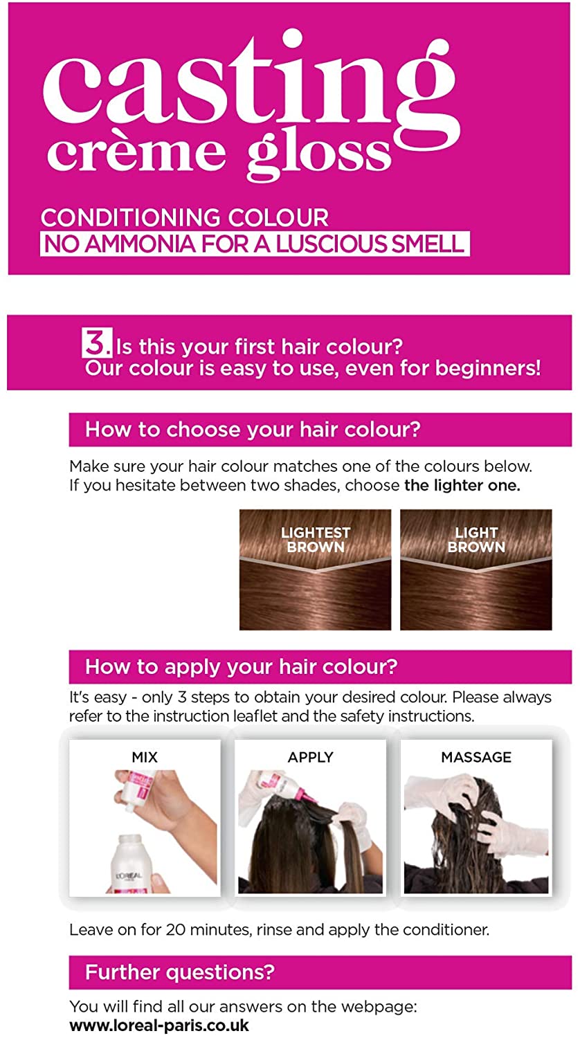 L'Oreal Paris Casting Creme Gloss Brown Semi-Permanent Hair Dye, Blends Away Grey Hair Leaving A Radiant Hair Colour, 600 Light Brown Pack of 3 - Image 2