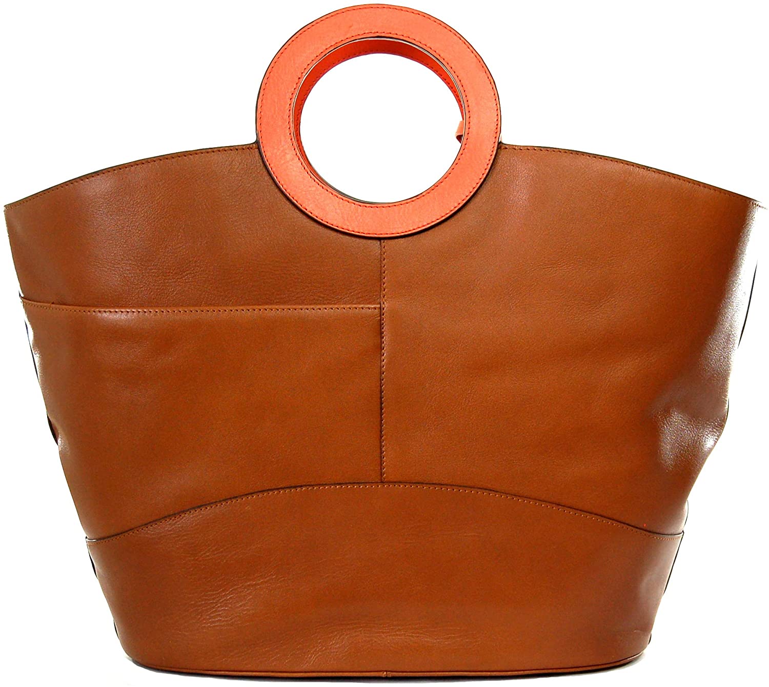 Radley Large Leather Tote Grab Bag Market Street Street in Indus Tan with Orange Leather Hoop Handles - Image 4