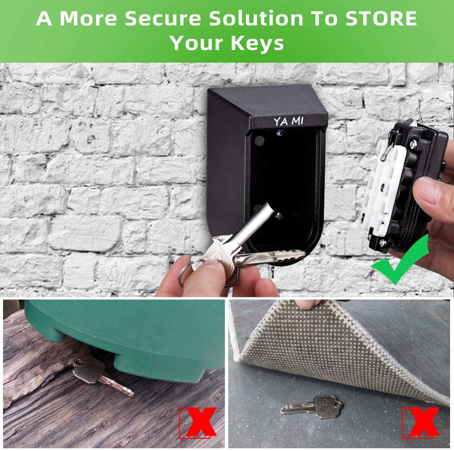 Outside Key Box YA MI Key Lock Box, Exterior Outdoor Waterproof Hide Wall Mounted Key ...