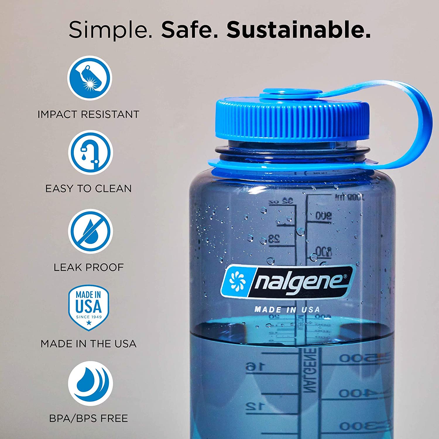 Nalgene Everyday WH Plastic Water Bottle - 1 Litre, Blue, Blau, 946 ml - Image 2