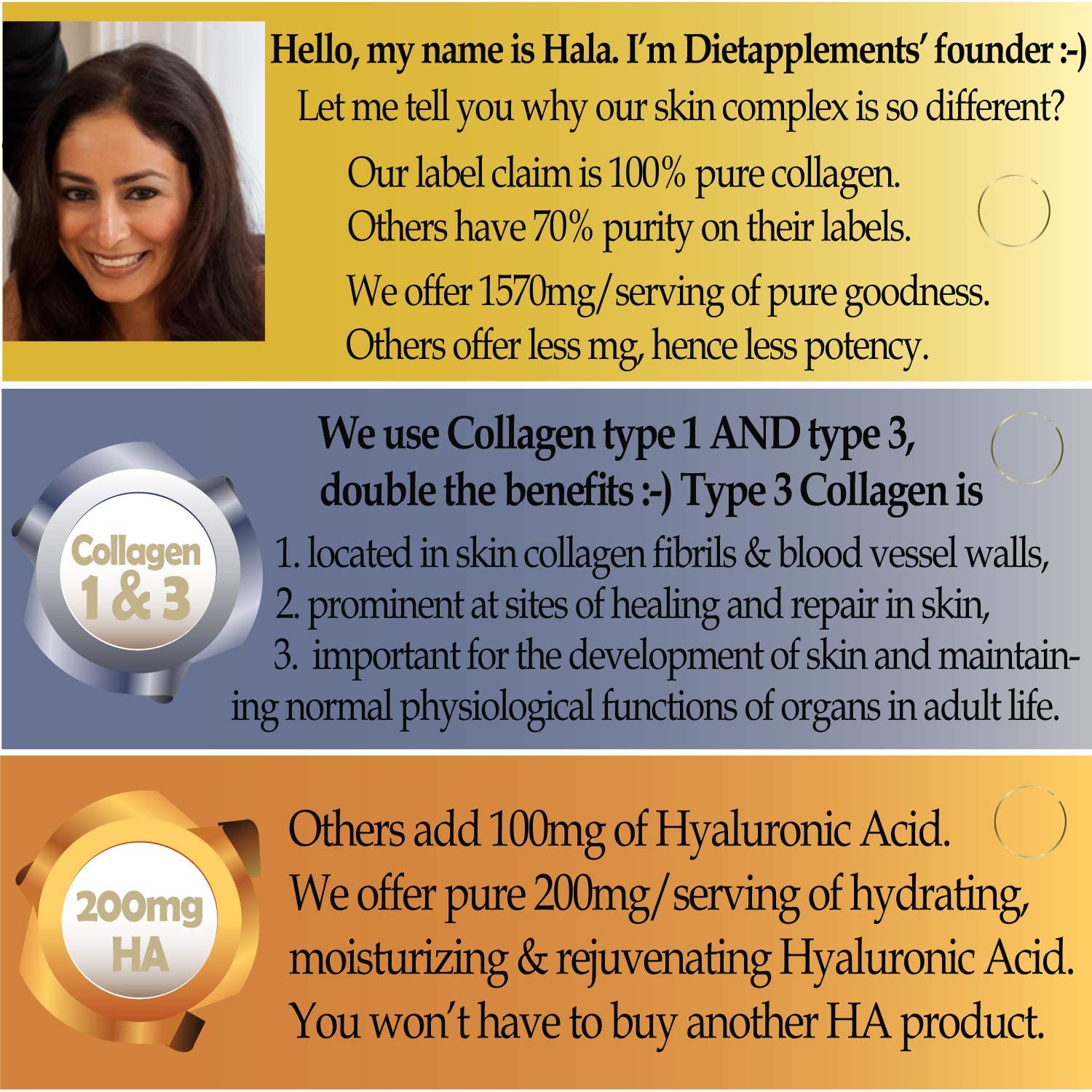 Advanced Skin, Hair, Nails, Bones Complex. Marine Collagen from Wild Fish 1000mg, Hyaluronic Acid 200mg; Vitamin C, Zinc - Image 3