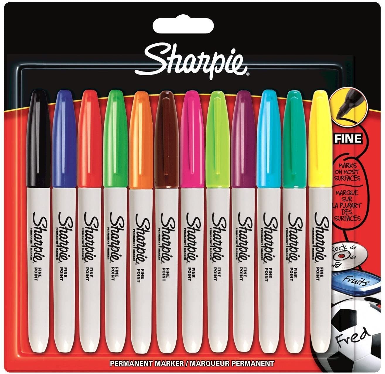 Sharpie Permanent Marker Fine Assorted (Pack of 12 Markers), Assorted Colours
