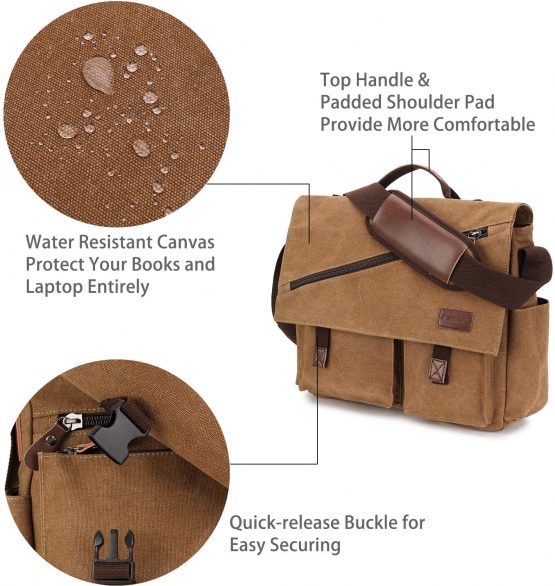 Messenger Bag for Men,Water Resistant Unisex Canvas Shoulder Bag Fits for 14 Inch Laptop Vintage Cross Body Satchel Bag for Work and School - Image 2
