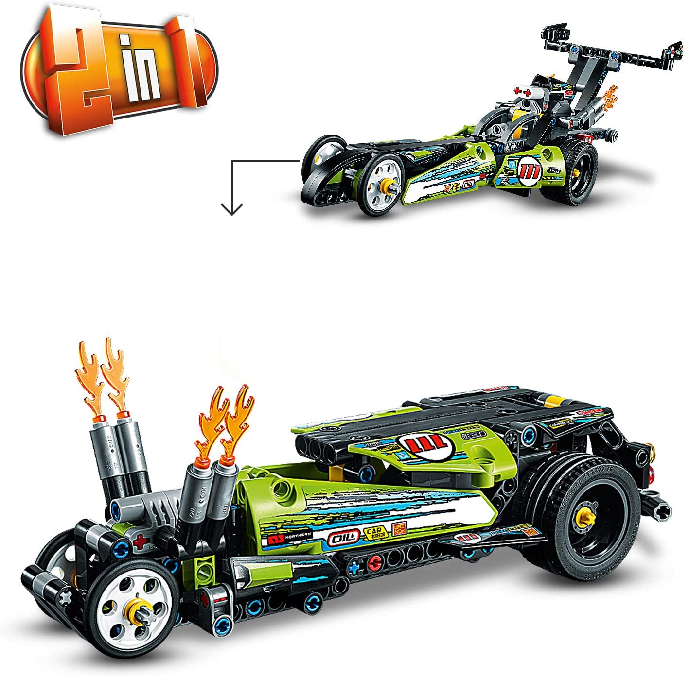 LEGO 42103 Technic Dragster Racing Car Toy to Hot Rod 2in1 Set including Pull-Back Motor, Drag Racer Vehicles Collection - Image 4