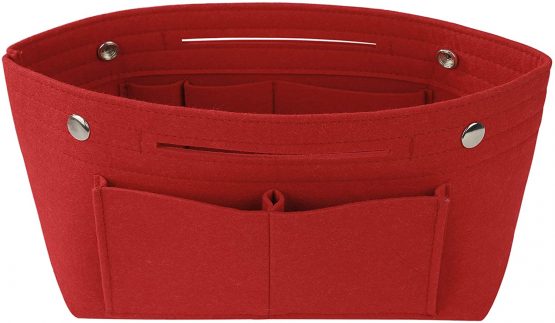 Felt Handbag Organiser Multi-Pocket Insert Tidy Pocket Purse Cosmetic Storage Bag for Women Red