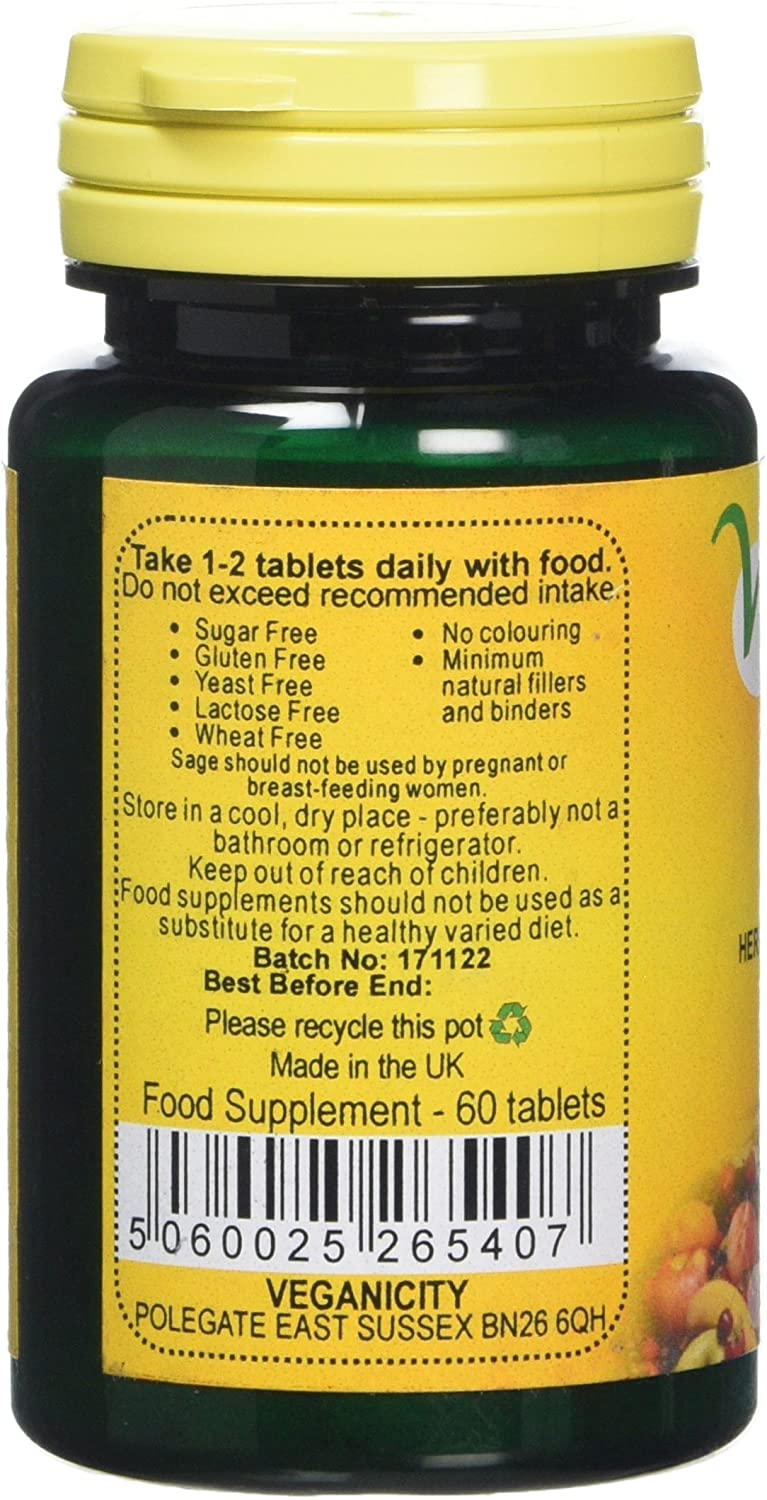 Veganicity Sage 400mg : Womens Health Supplement - 60 Tablets, in a Planet Friendly 99% Recycled Pot, Natural, 60 count (Pack of 1) - Image 2