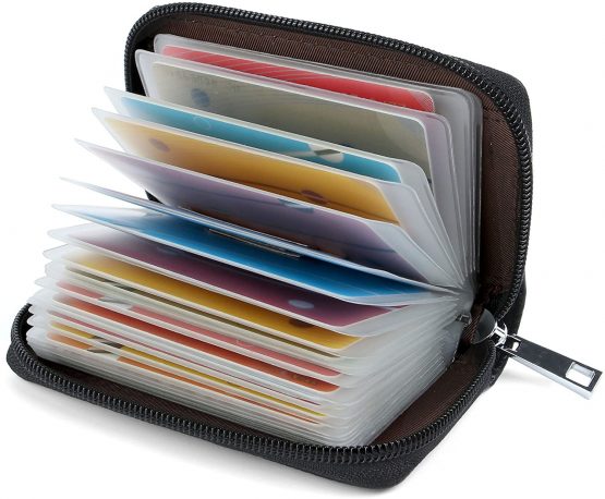 Credit Card Holder Wallets for Women Men Leather 26 Card Slots (Black)