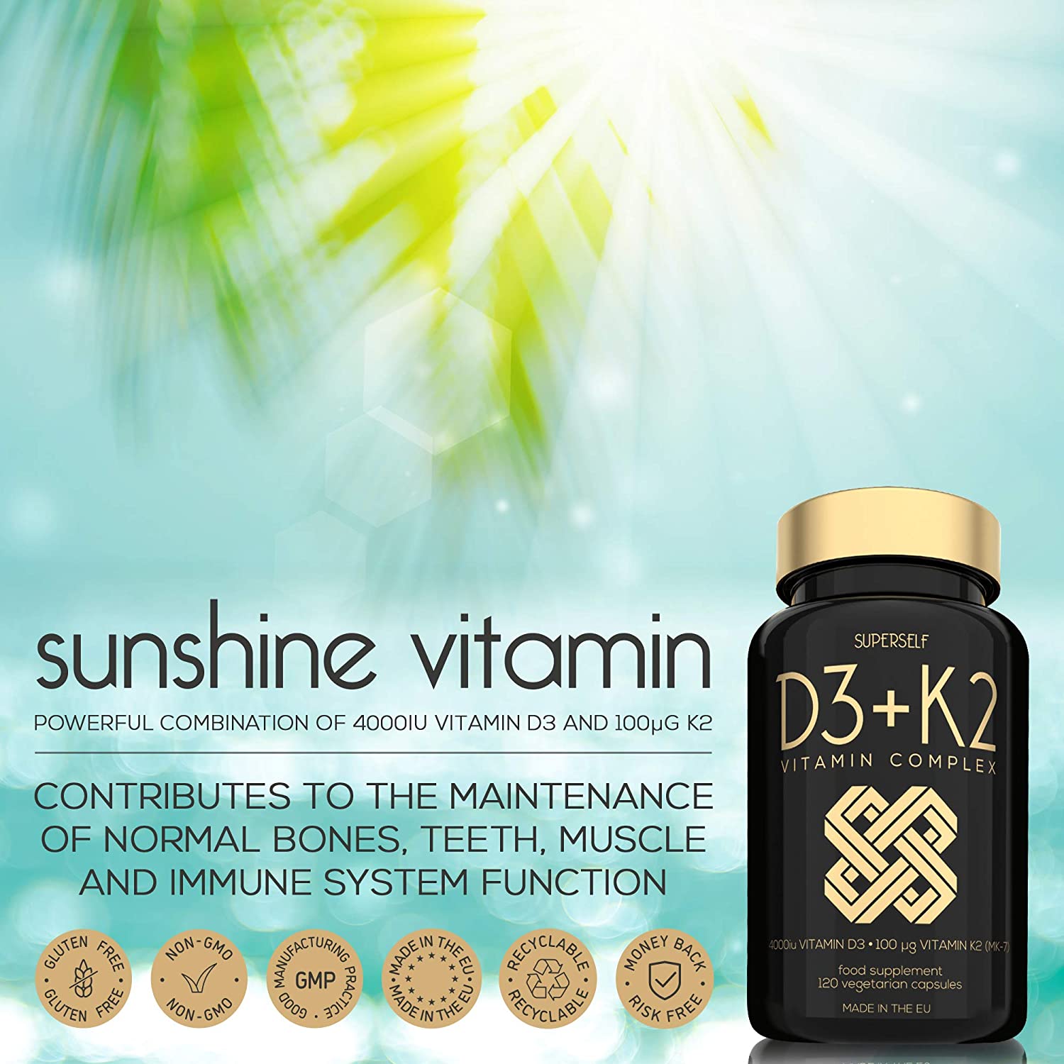 Vitamin D3 K2 Capsules High Strength Vitamin D Supplement 120