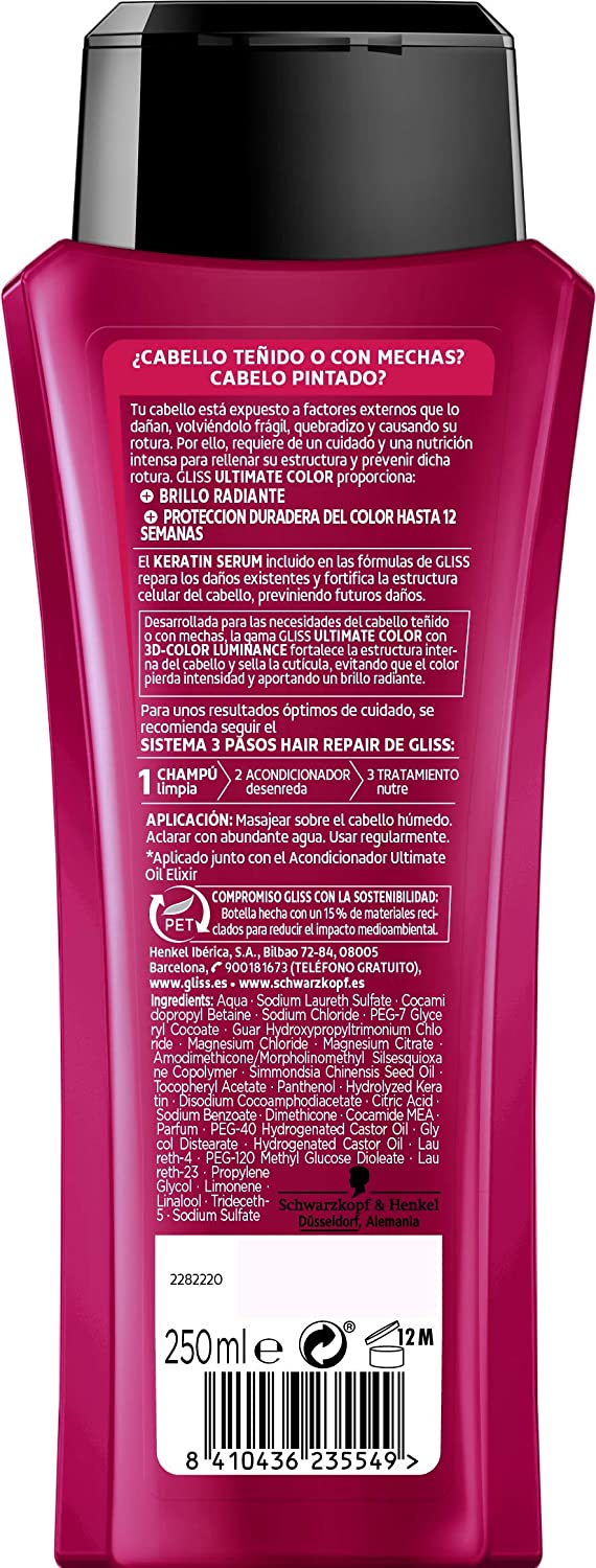 Schwarzkopf Gliss - Ultimate Colour Shampoo - For Color-Treated Hair or with Wicks - 250 ml, White, 250 ml (Pack of 1) - Image 2