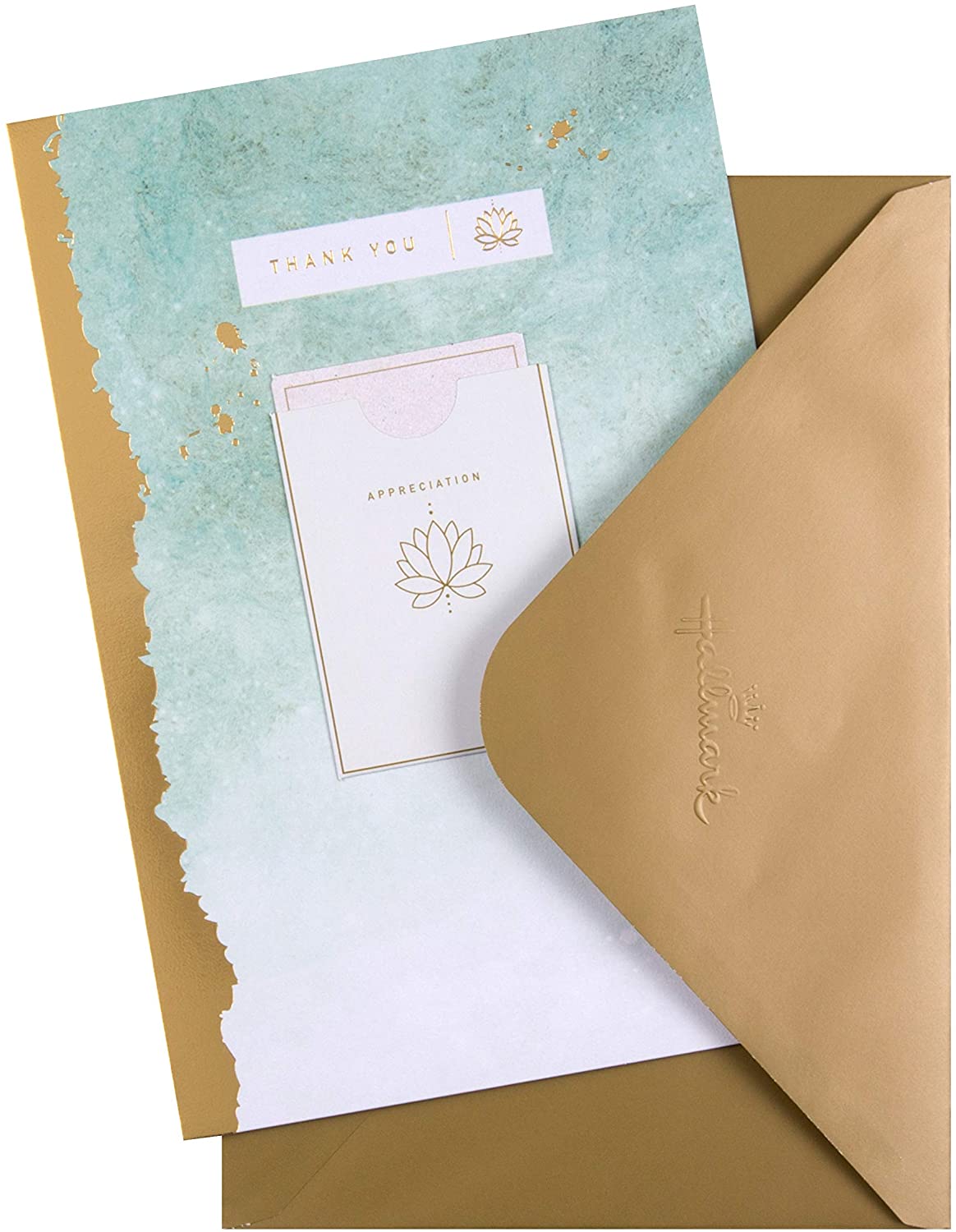 Hallmark Thank You Card with Keepsake from Contemporary Marbled Ink and Foil Design,25526553, grey|green, 20.2cm x 13.8cm - Image 2
