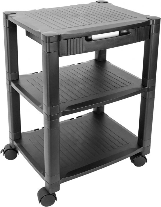 PrimeMatik - Side table 3 levels for printer with wheels and drawer