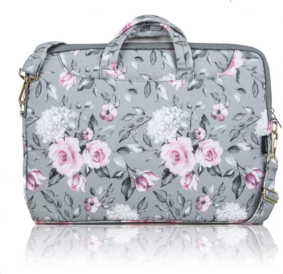 TaylorHe 15.6 inch 15 inch 16 inch Poly Canvas Laptop Shoulder Bag with Patterns, Side Pockets Handles and Detachable Strap Elegant Vintage Roses - Image 2