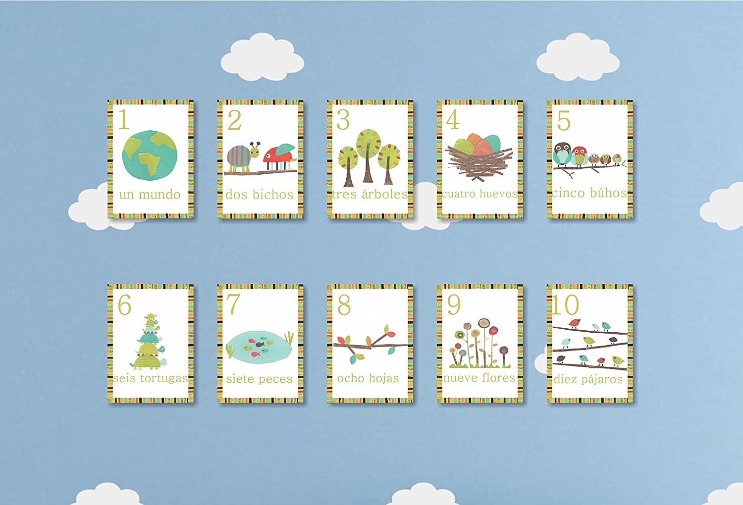 Children Inspire Design Spanish Number Woodland Counting Wall Cards, Set of Ten 5x7 Nature Themed Wall Art Prints - Image 2