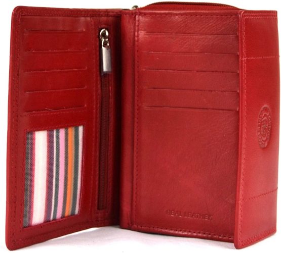 Ladies Soft Real Nappa Leather Zip-around Purse with Front Flap and Double Credit Card Swing Section (Lilac/Dark Brown/Dark Red/Mid Brown) - Image 4