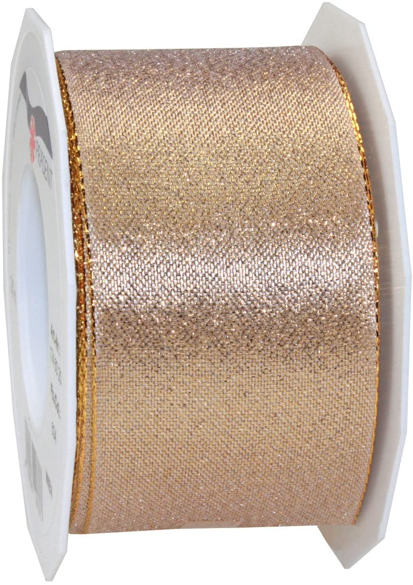PRÄSENT C.E. Pattberg WIEN Gift Ribbon in Gold, Metallic Mesh, 22 Yards, 2.4 Inches Width, Perfect for Every Occasion