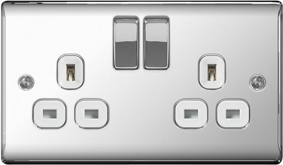 BG Electrical NPC22W Double Switched Power Socket with White Inserts, Polished Chrome, 13 Amp - Image 2
