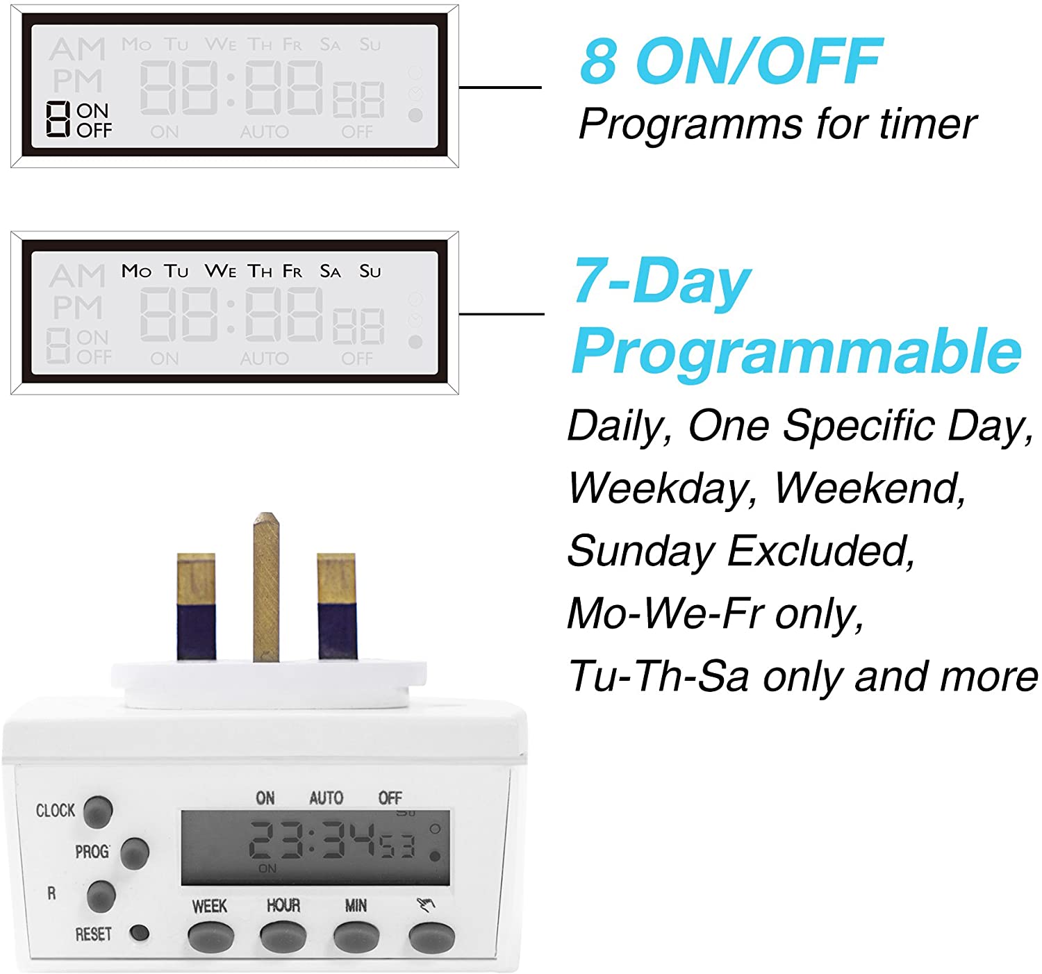 HBN Digital Timer Plug Socket, 24 Hours/7 Day Weekly Energy Saving Plug ...