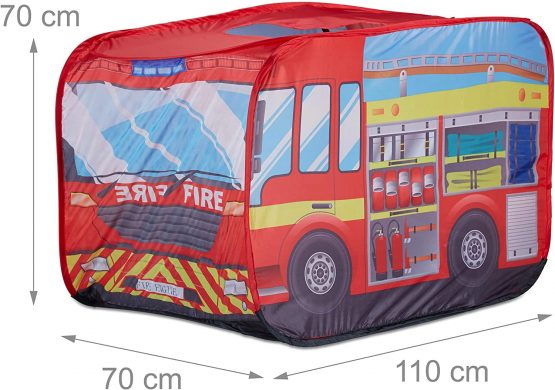 Relaxdays Fire Brigade Play Tent, Pop Up Fire Truck Playhouse, For Indoor & Outdoor Use, 70x110x70 cm, Age 3 and Up, Red - Image 2