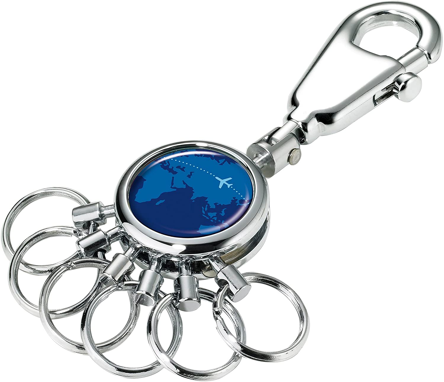 Troika keying around the world, #KYR01-A037, keyring with carabiner hook, 6 exchangeable rings, metal- shiny, chrome plated