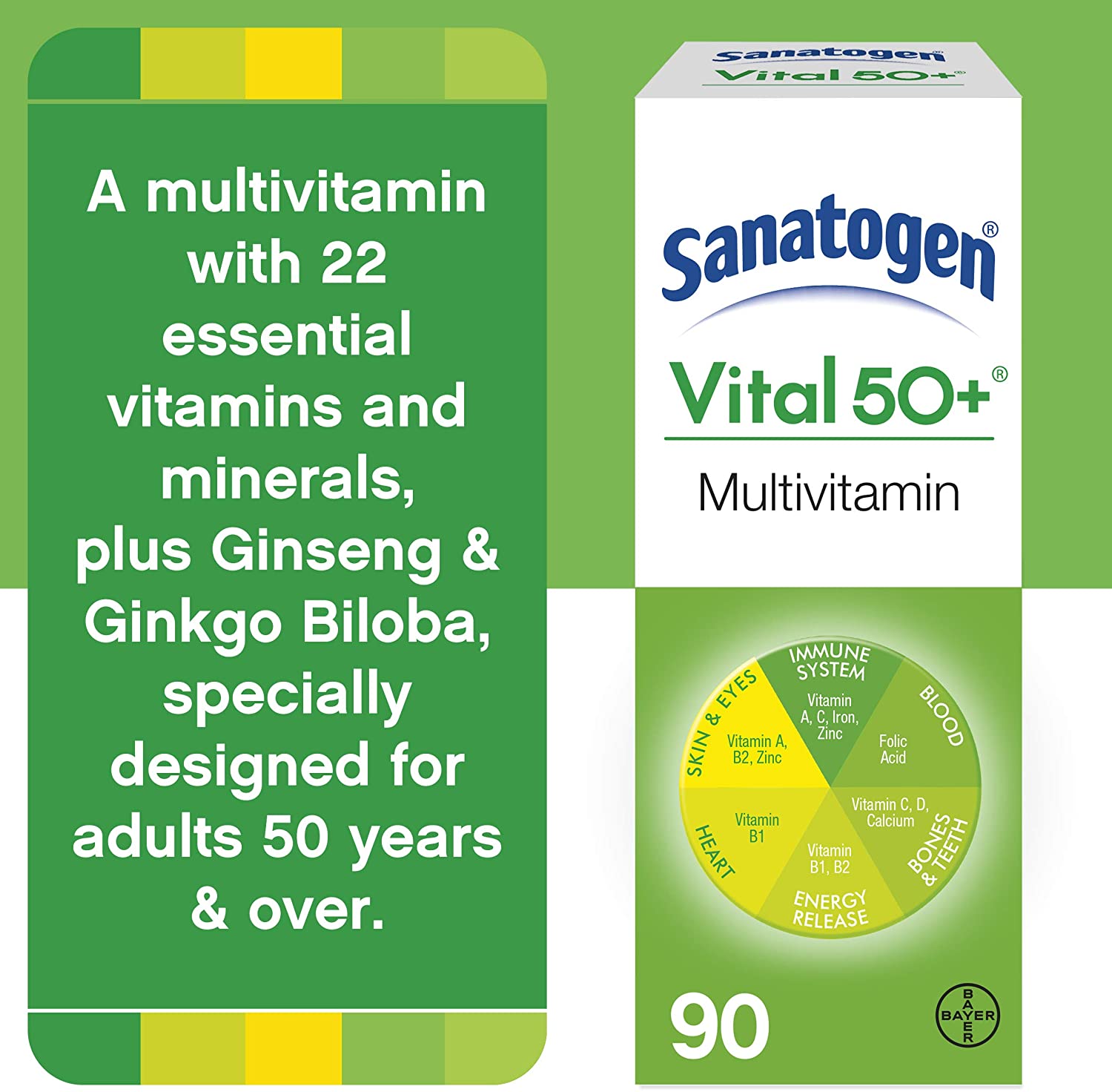 Sanatogen Vital 50+ Multivitamin & Mineral Supplement - 90 Tablets - Image 3