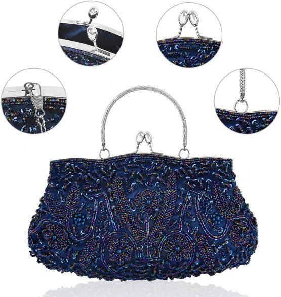 Women Vintage Clutch Bag Embroidery Floral Evening Bags Sequin Bead Pear Handbag Purse For Wedding Prom Bridal Party - Image 3