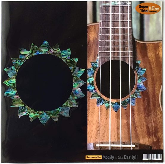 Inlay Sticker Decal for Tenor Ukulele - Soundhole Rosette/Purfling - Sun - Abalone Blue UKR-304SP-AB-T