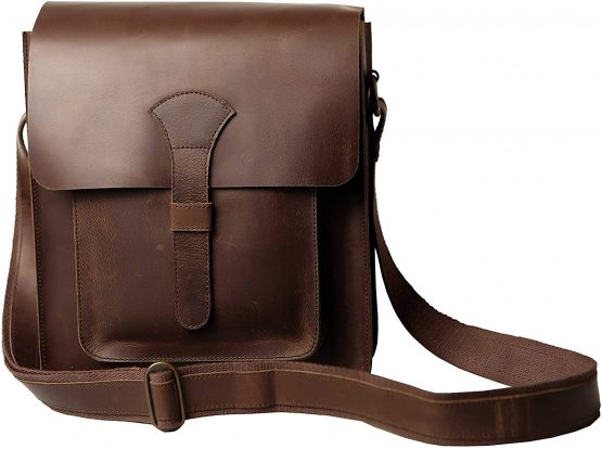 Superior Leather - Men's Leather Messenger Shoulder Bag Business Retro Crazy Horse Leather Crossbody Bag Brown SLG-23