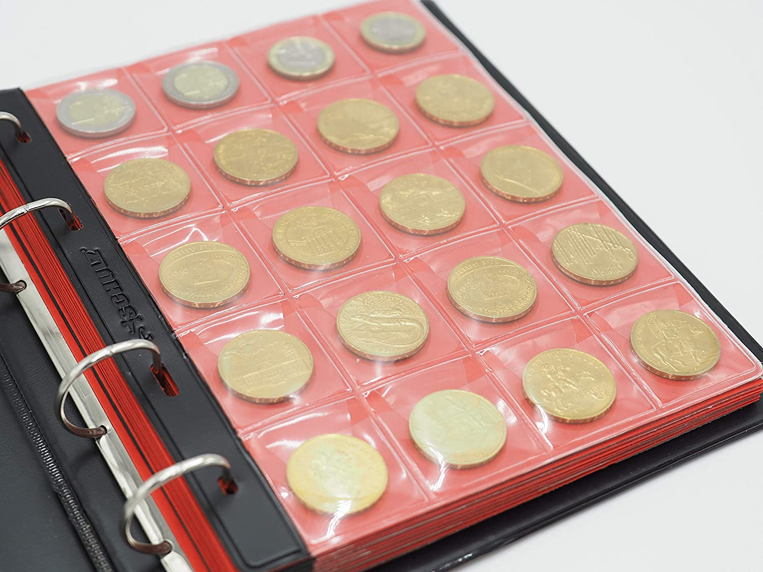 Schulz Coin Album for 200 Medium Sizes Coins 50p 50 Pence £1 £2 €1 €2-10 Pages and red dividers 200 Coins, Black - Image 3