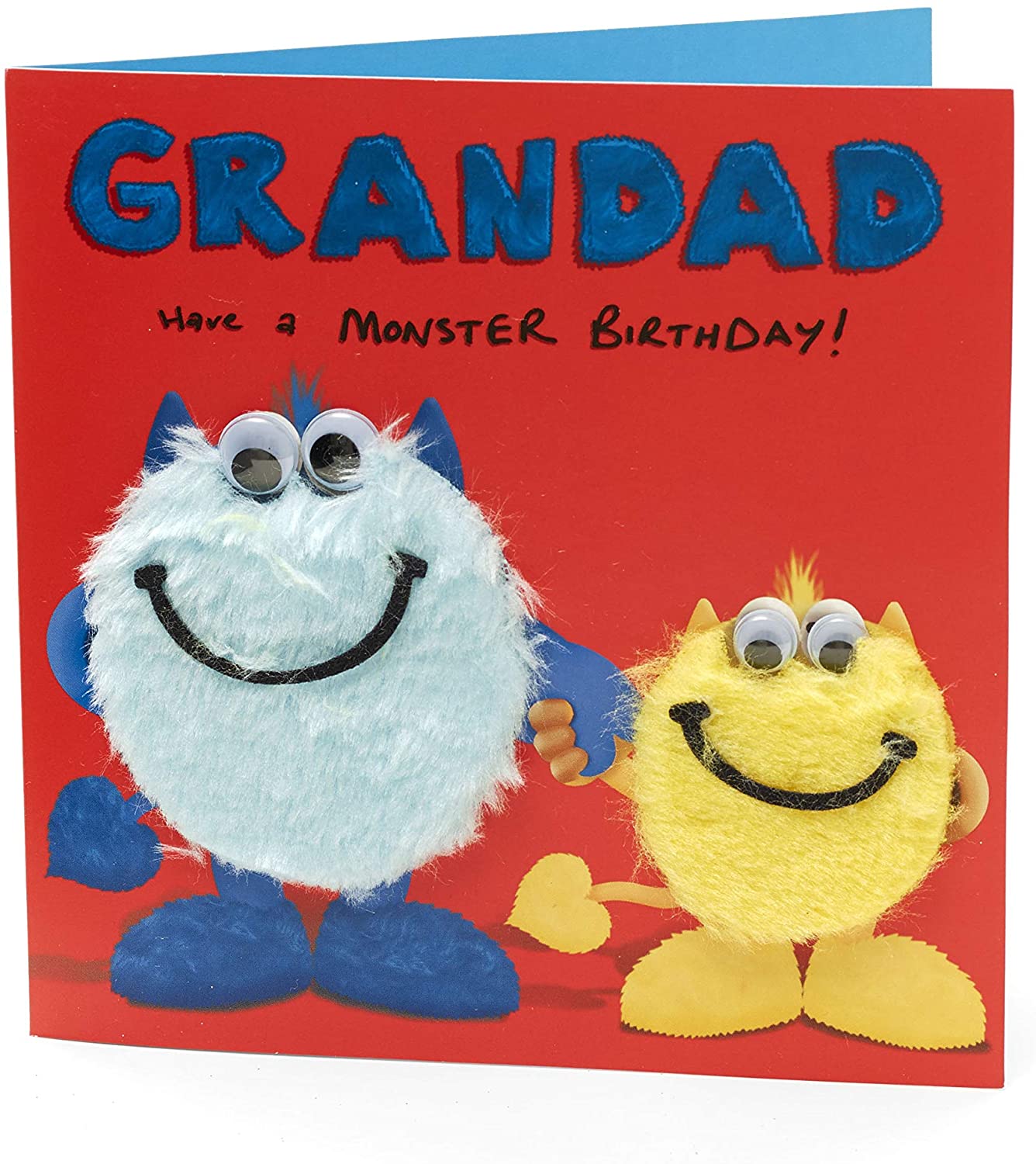 Grandad Birthday Card - Grandad Card from Kids - From Your Little Monster - Finished with 3D Googley Eyes and Fur Texture - Image 3