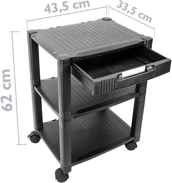 PrimeMatik - Side table 3 levels for printer with wheels and drawer - Image 3