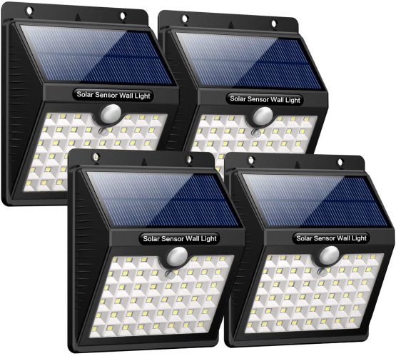 Solar Lights Outdoor,【180°Super Bright】 iPosible 46 LED Solar Security Light Solar Motion Sensor Light Solar Powered Lights Waterproof Wall Lights with 3 Modes for Garden-4 Pack