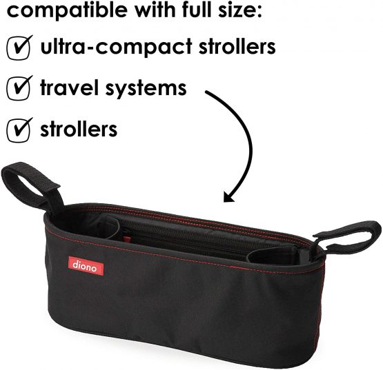 Diono Buggy Buddy Universal Stroller Organizer With Cup Holders, Secure Attachment, Zippered Pockets, Safe & Secure, Black, 1 Count (Pack of 1), 40395 - Image 2