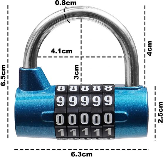 Belle Vous Blue 5 Digit Combination Padlock (2 Pack) - L6.5 x W2.5cm (2.56 x 0.98 inches) - Resettable Heavy Duty Waterproof Indoor/Outdoor Lock for Gym, Work & School Lockers, Gates, Fence & Shed - Image 2