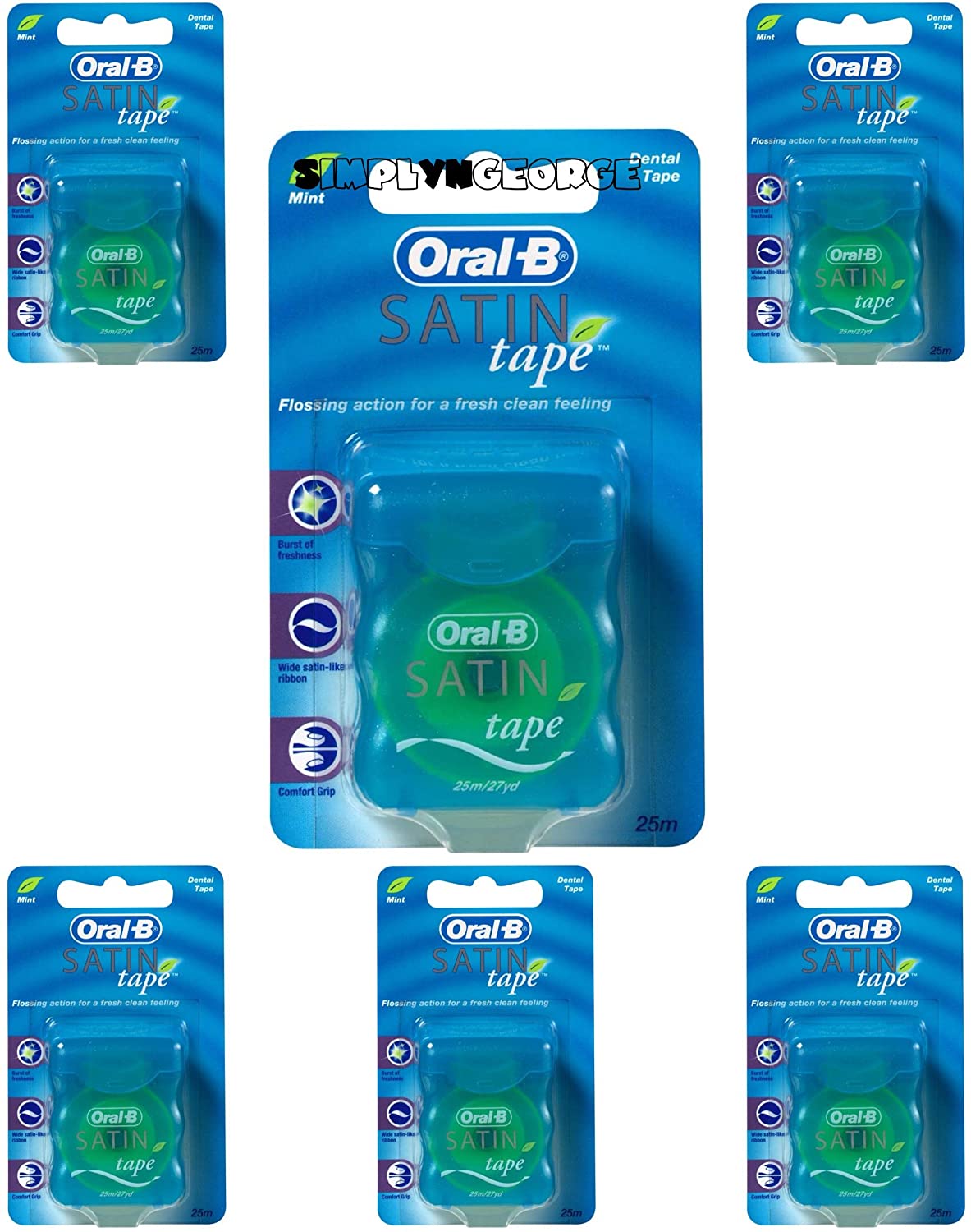 Oral-B Satin Tape Mint, 25 M, 200g, New Blue, 25 m (Pack of 6)