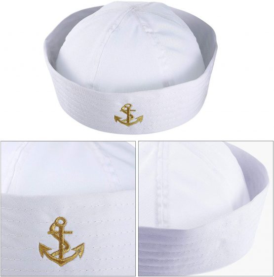 Boao 6 Pieces Halloween White Sailor Hat Captain Caps Yacht Nautical Hats for Adult Sailor Costume, Dress Up Party Hat - Image 3