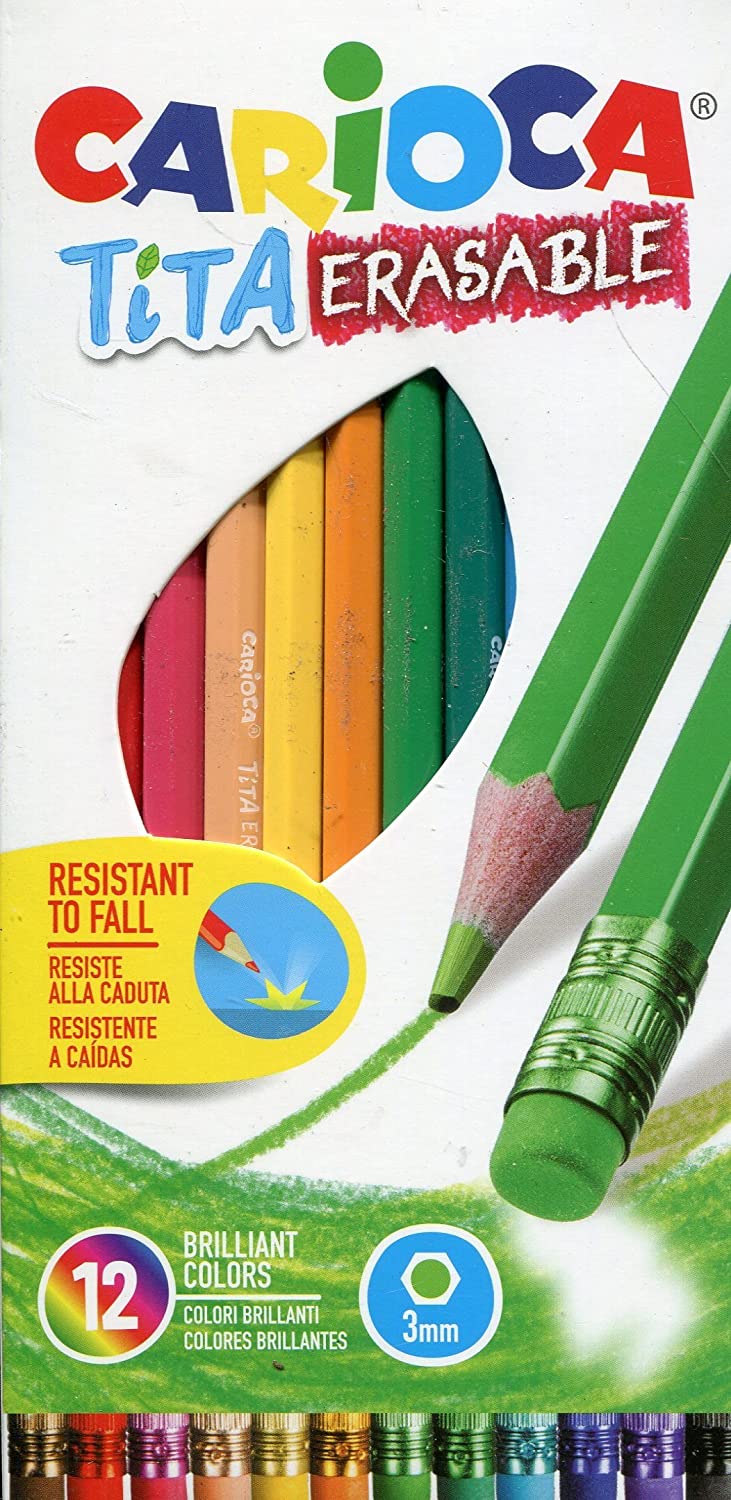 Carioca 42897 Tita Erasable Colouring Pencil (Pack of 12), Multicolor, 1 count (Pack of 12)